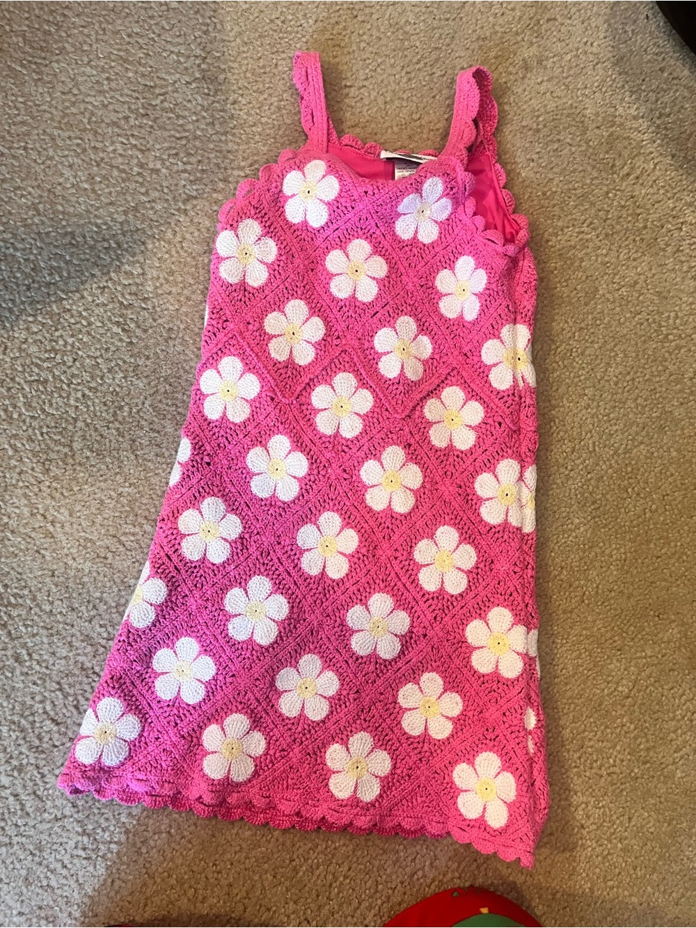 Girls Pink Crochet Daisy Tank Dress grandmacore